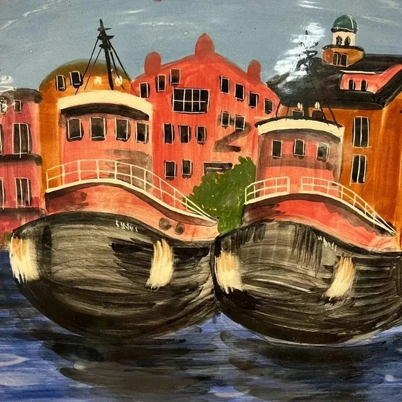 Roseanna Henning Original Hand Painted Tugboat Decorative Plate - Picture 3 of 7